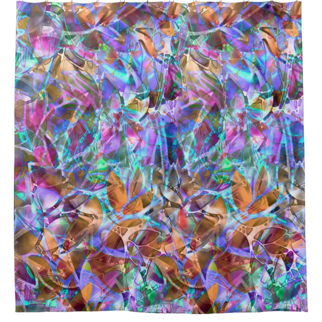 Shower Curtain Floral Abstract Stained Glass (Front)