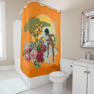 Shower Curtain Floral Orange African Woman