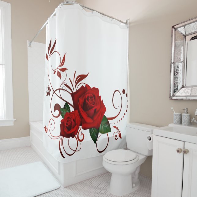 Shower Curtain Floral Red Rose (In Situ)