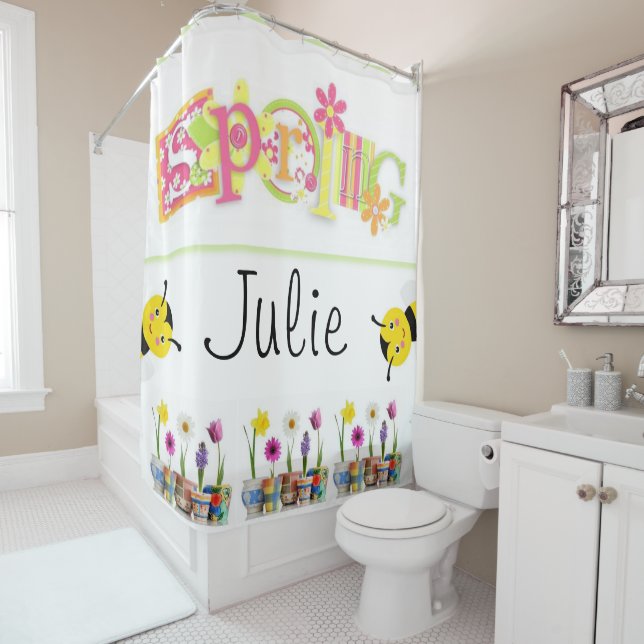 Shower Curtain Floral Spring Bumblebee (In Situ)