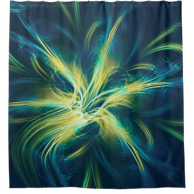 Shower Curtain Fractal Flower Blue Palette (Front)