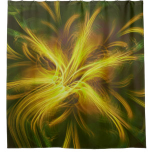 Shower Curtain Fractal Flower Yellow Palette
