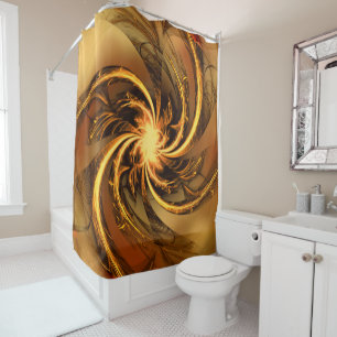 Shower Curtain Fractal Twisted Glow Yellow