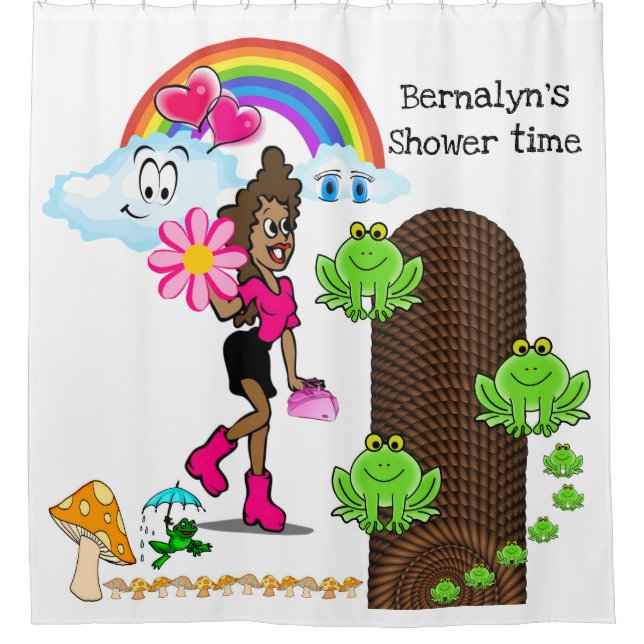 Shower Curtain Frog Mushroom, Rainbow Girl Cloud (Front)