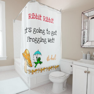 Shower Curtain Frog, Ribbit Mushroom Frogging Wet