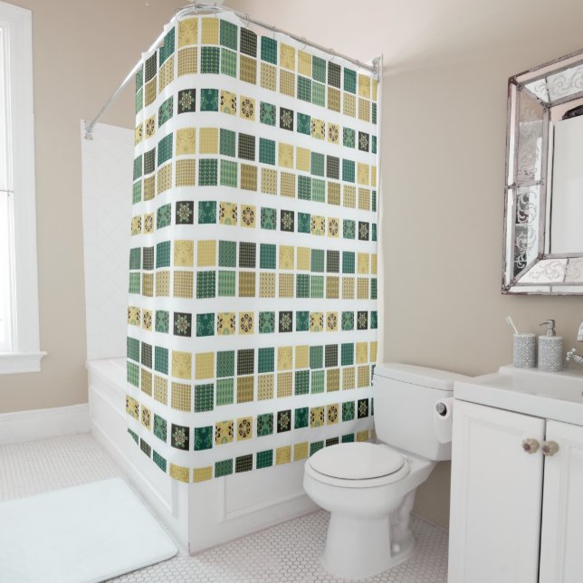 Shower Curtain Green Beige (In Situ)