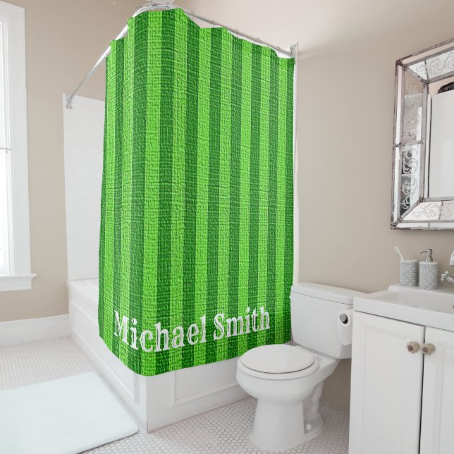 Shower Curtain Green Stripe (In Situ)