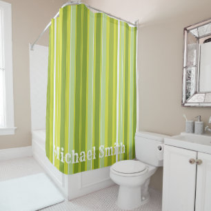 Shower Curtain Green White Yellow Stripe
