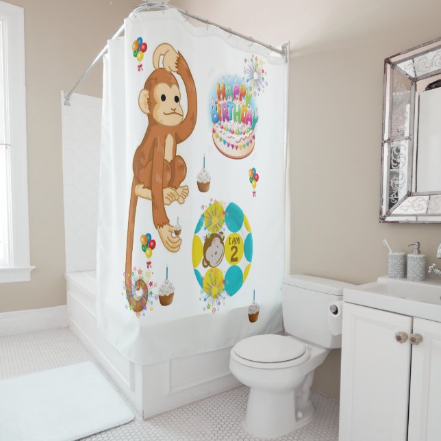 Shower Curtain Happy Birthday Monkey 2 yr. old (In Situ)