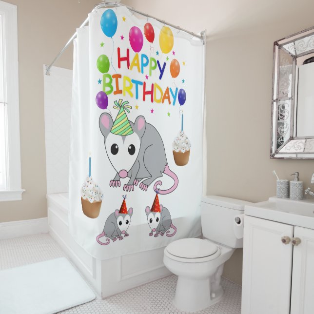 Shower Curtain happy Birthday Possum (In Situ)