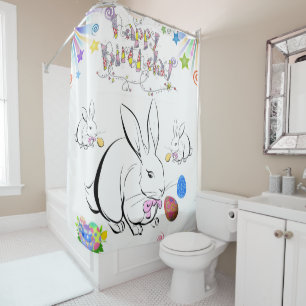 Shower Curtain happy Birthday Rabbit