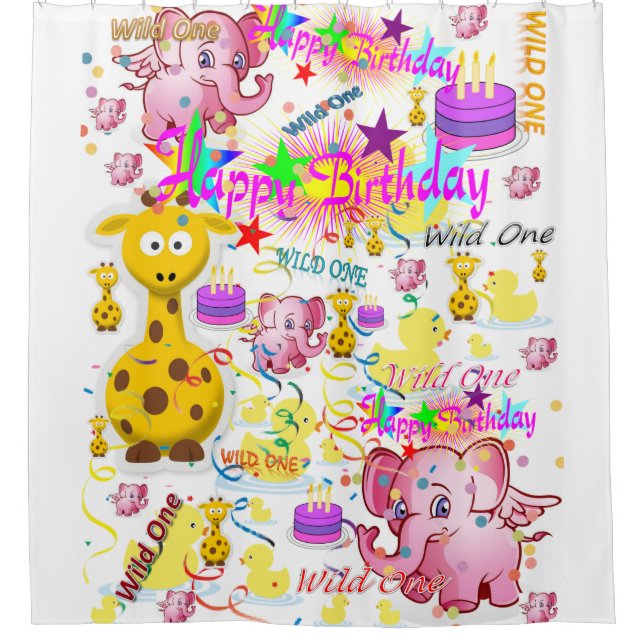 Shower Curtain Happy First Birthday Wild One (Front)