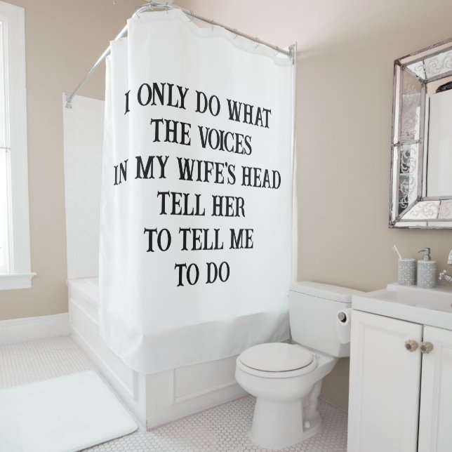 Shower Curtain Husband Wife's Joke (In Situ)