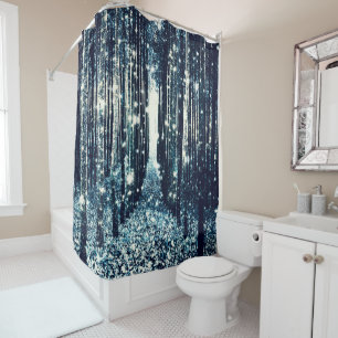 Shower Curtain : Magical Forest Teal Grey Elegance