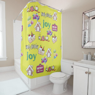 Shower Curtain Merry Christmas Happy Birthday 