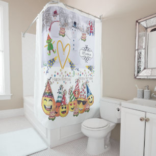 Shower Curtain Merry Christmas Happy Birthday 