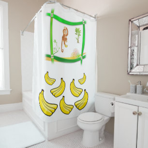 Shower Curtain, Monkey, Bananas, Curtain