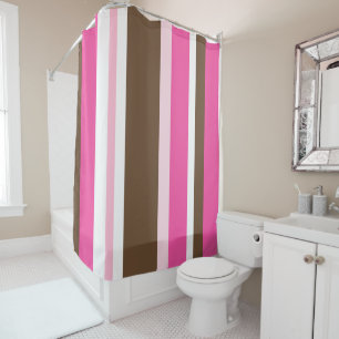 Shower Curtain Neutral Brown & Pink Stripe