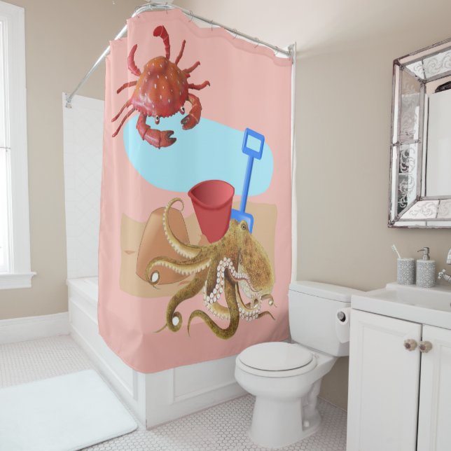 Shower Curtain Octopus Crab Beach (In Situ)