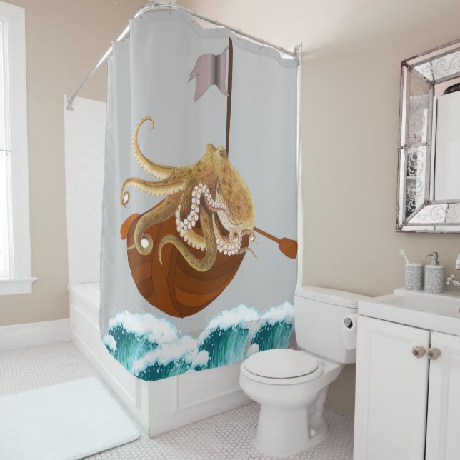 Shower Curtain Octopus Ocean Waves (In Situ)