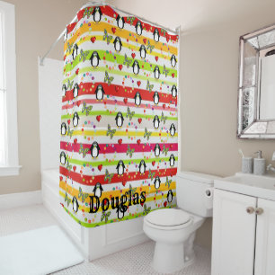 Shower Curtain Penguin Stripe Butterfly