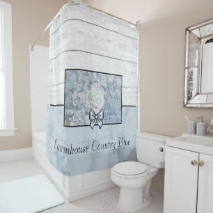 Shower Curtain Personalised Farmhouse Blue Floral