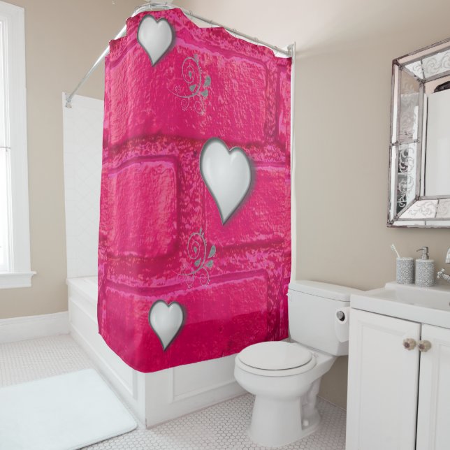 Shower Curtain, Pink Brick, Shower Curtain (In Situ)