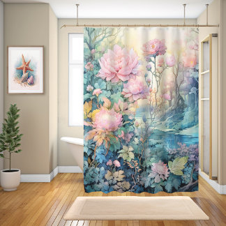 Shower Curtain, Pink Flowers In A Meadow Curtain