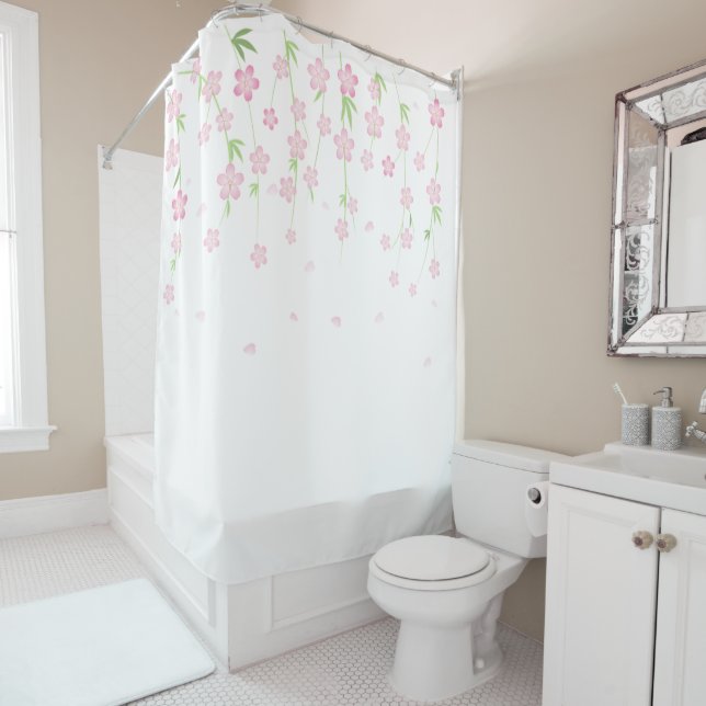 Shower Curtain Pink & White Floral  (In Situ)