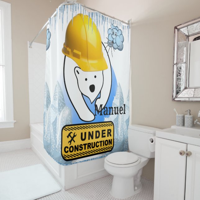 Shower Curtain Polar Bear Under Construction (In Situ)