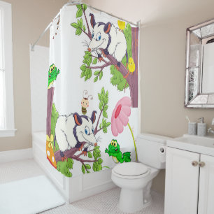 Shower Curtain Possum Frog Chicks Floral