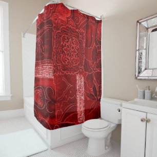 Shower Curtain Red Floral Patchwork Print