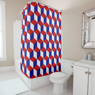 Shower Curtain - Red, White and Blue 3-d Blocks