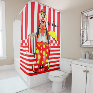 Shower Curtain Red White Popcorn Clown Stripe