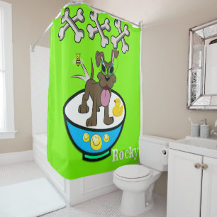 Shower Curtain Rocky Dog Bones Duck