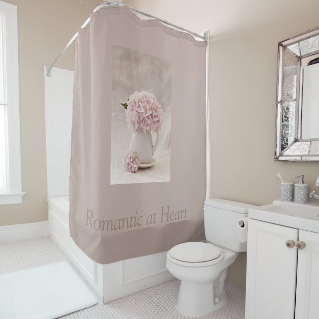 Shower Curtain Romantic at Heart w/Text (In Situ)