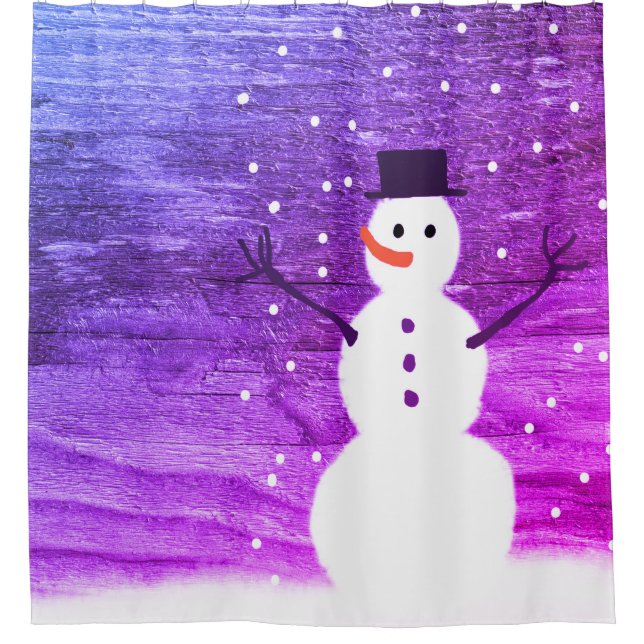shower curtain rustic Christmas snowman purple (Front)