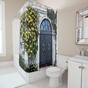 SHOWER CURTAIN/ RUSTIC DOOR WITH ROSES SHOWER CURTAIN