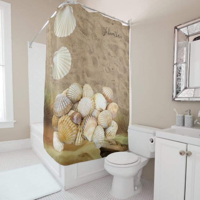 Shower Curtain Sand Clams Beach Stones (In Situ)