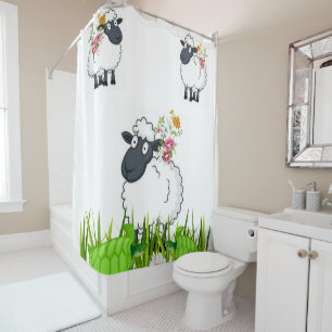 Shower Curtain Sheep Turtles Floral
