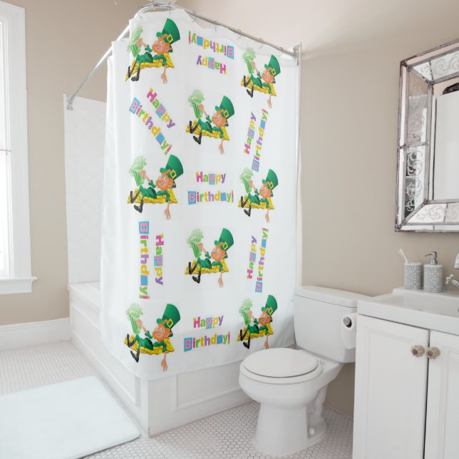 Shower Curtain St. Patrick's Day Happy Birthday (In Situ)