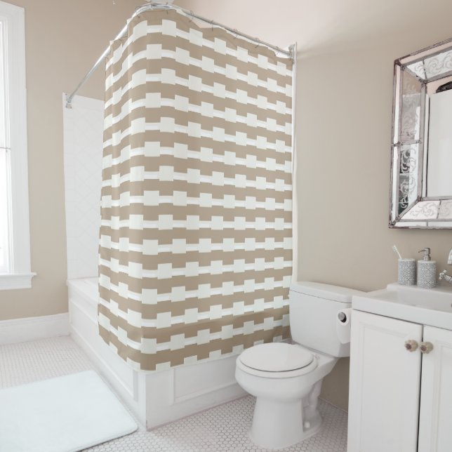 Shower Curtain Stripe Beige & White (In Situ)