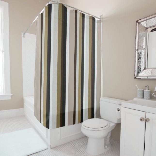Shower Curtain Stripe Brown & Beige  (In Situ)