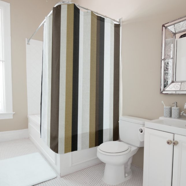 Shower Curtain Stripe Brown & White (In Situ)