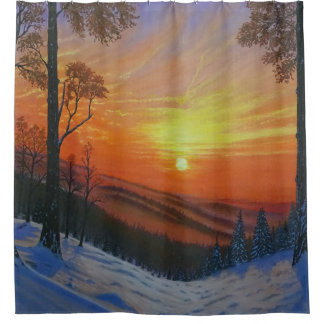 Shower Curtain - "Sunset Over Snowy Forest"