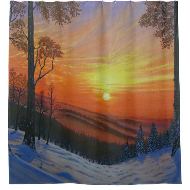 Shower Curtain - "Sunset Over Snowy Forest" (Front)