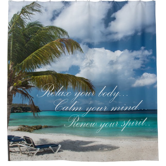 Shower Curtain/Tropical Beach with Quote Shower Curtain (Front)