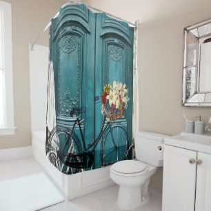Shower Curtain Vintage Bike Floral