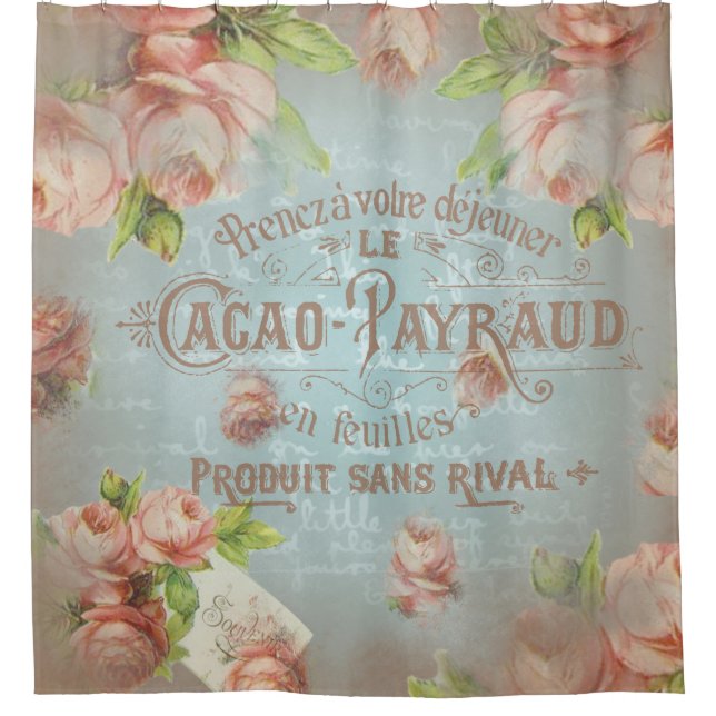 shower curtain vintage rose letter floral french (Front)