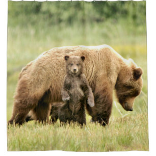 Shower Curtain w/ grizzly bear & cubs
